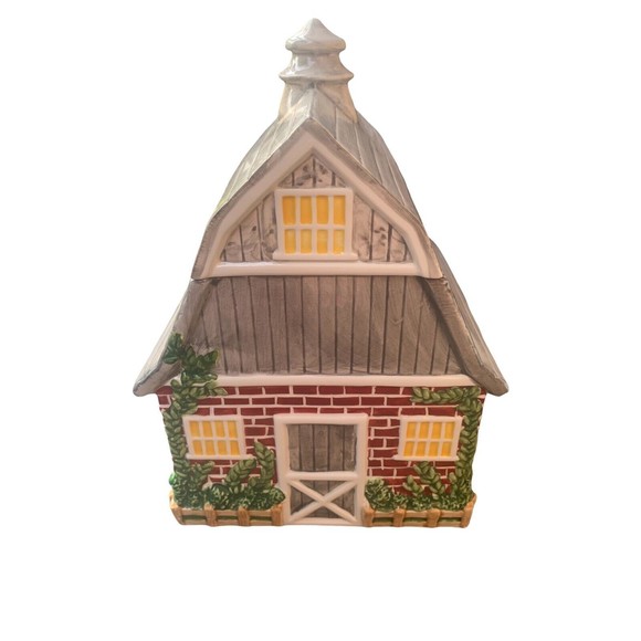 Vintage 1998 Cracker Barrel Cookie Jar ~ BRICK COTTAGE ~ 10" Tall